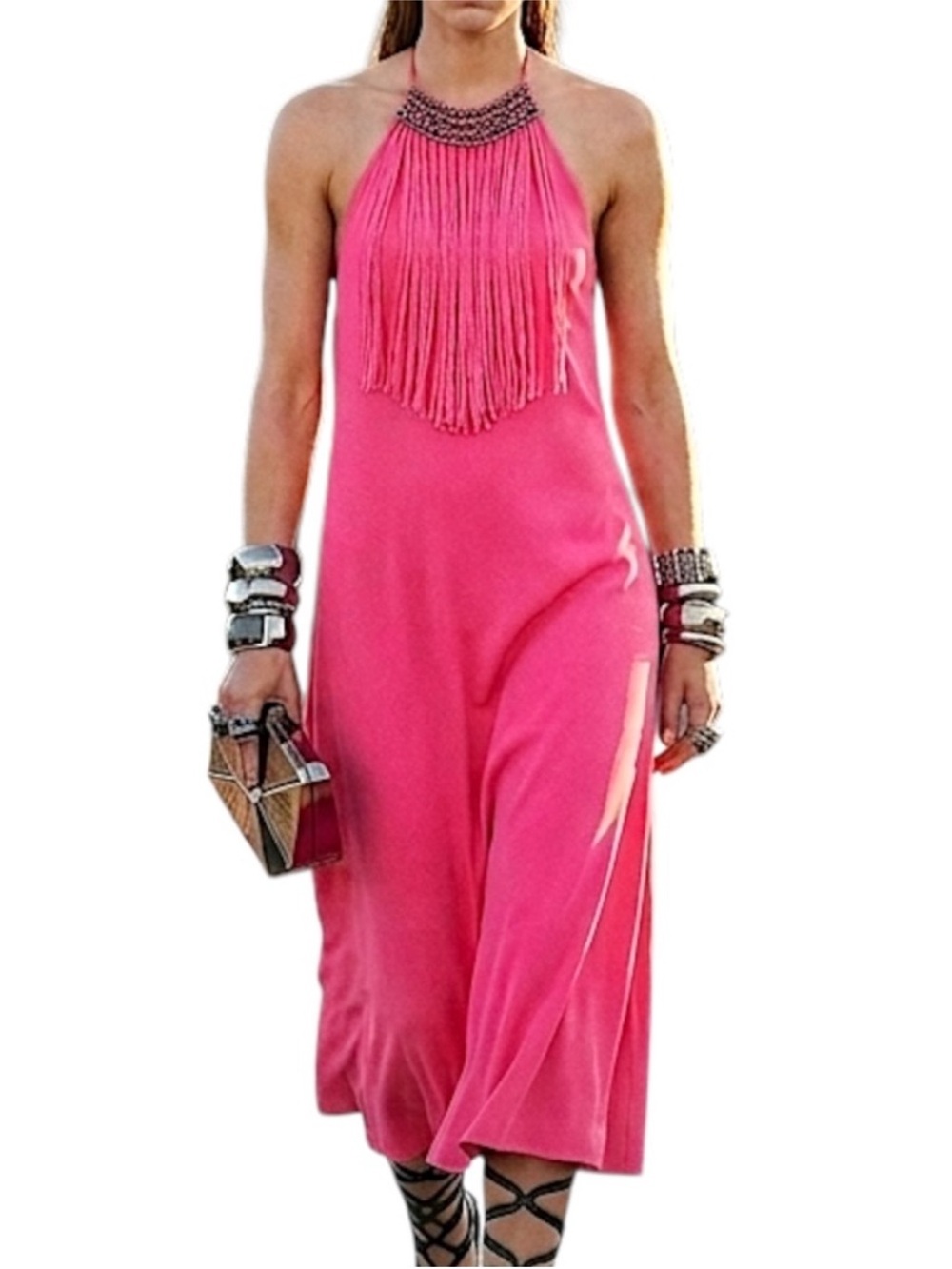 Zara Boho Beaded Fringed Midi  DressXL